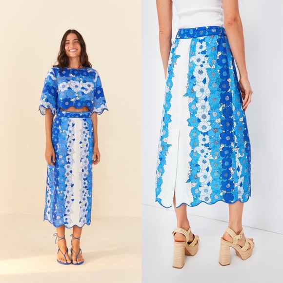 Farm Rio Flower Stripes Linen-Blend Midi-Skirt Sz L NWT - Picture 3 of 3